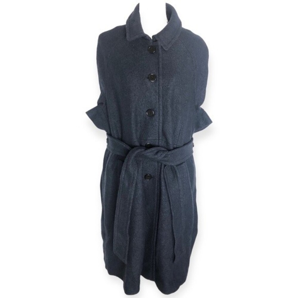 Ann Taylor Navy Blue Wool Blend Button Front Belted Kimono Coat